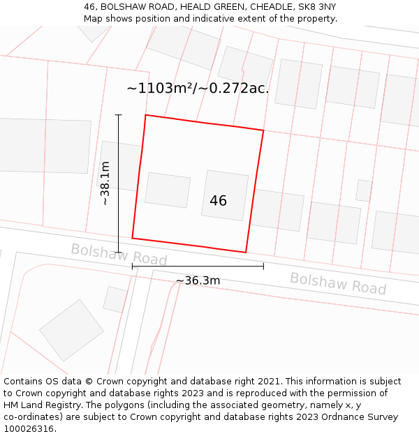 46, BOLSHAW ROAD, HEALD GREEN, CHEADLE, SK8 3NY: Plot and title map