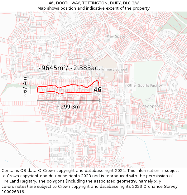 46, BOOTH WAY, TOTTINGTON, BURY, BL8 3JW: Plot and title map