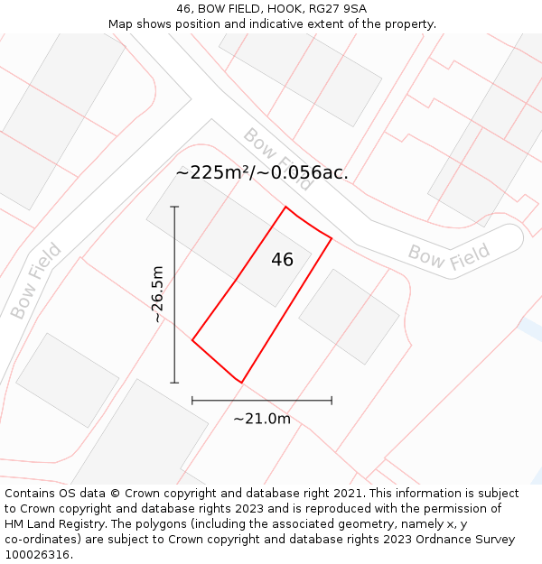 46, BOW FIELD, HOOK, RG27 9SA: Plot and title map