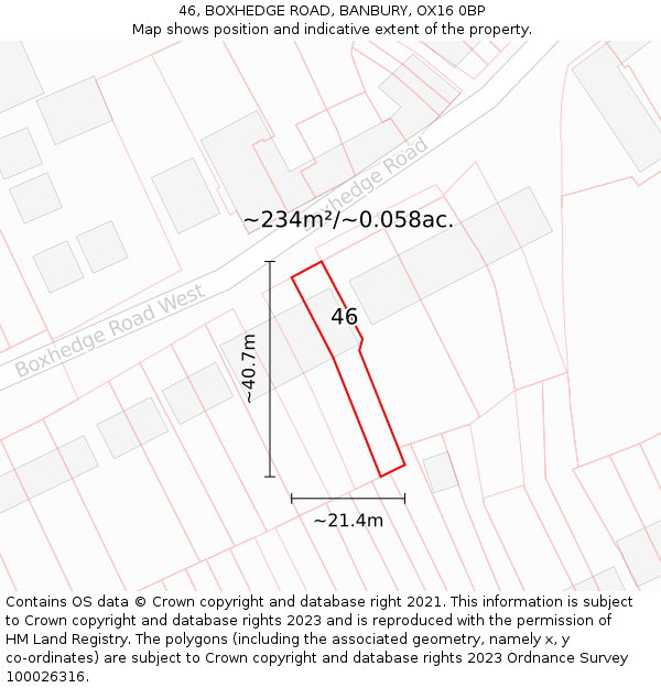 46, BOXHEDGE ROAD, BANBURY, OX16 0BP: Plot and title map