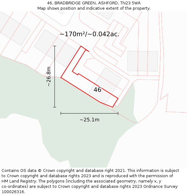 46, BRADBRIDGE GREEN, ASHFORD, TN23 5WA: Plot and title map