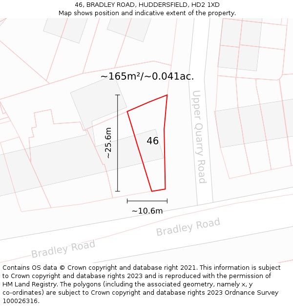 46, BRADLEY ROAD, HUDDERSFIELD, HD2 1XD: Plot and title map