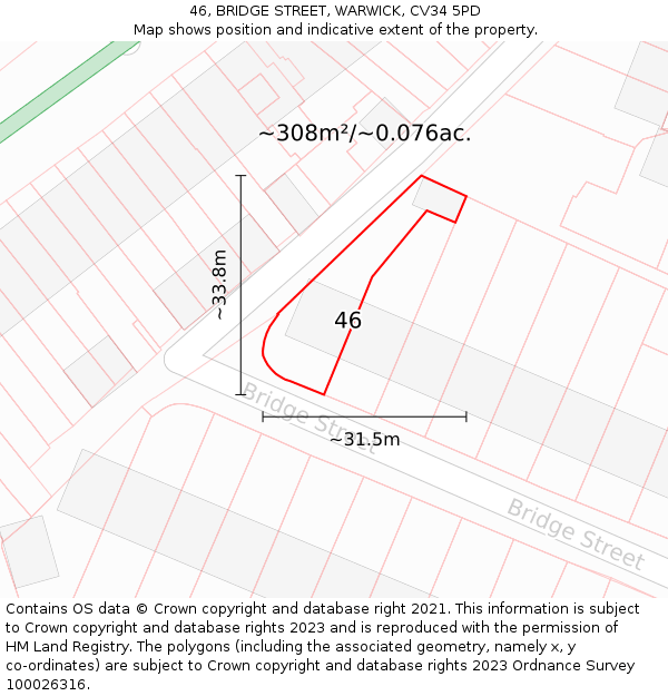 46, BRIDGE STREET, WARWICK, CV34 5PD: Plot and title map