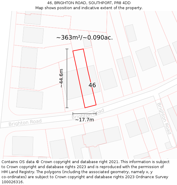 46, BRIGHTON ROAD, SOUTHPORT, PR8 4DD: Plot and title map