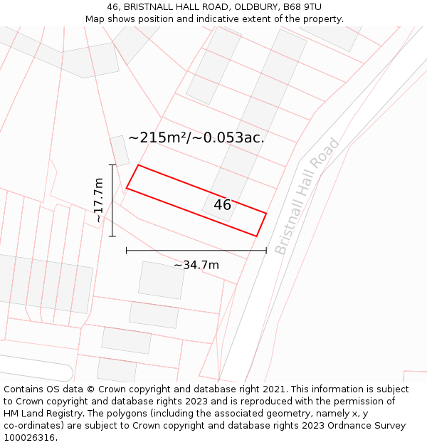 46, BRISTNALL HALL ROAD, OLDBURY, B68 9TU: Plot and title map