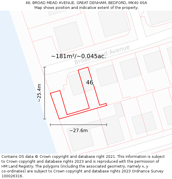 46, BROAD MEAD AVENUE, GREAT DENHAM, BEDFORD, MK40 4SA: Plot and title map