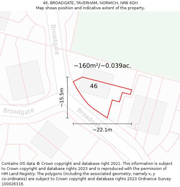 46, BROADGATE, TAVERHAM, NORWICH, NR8 6GH: Plot and title map