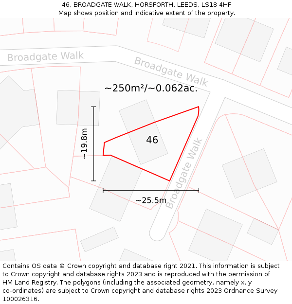 46, BROADGATE WALK, HORSFORTH, LEEDS, LS18 4HF: Plot and title map
