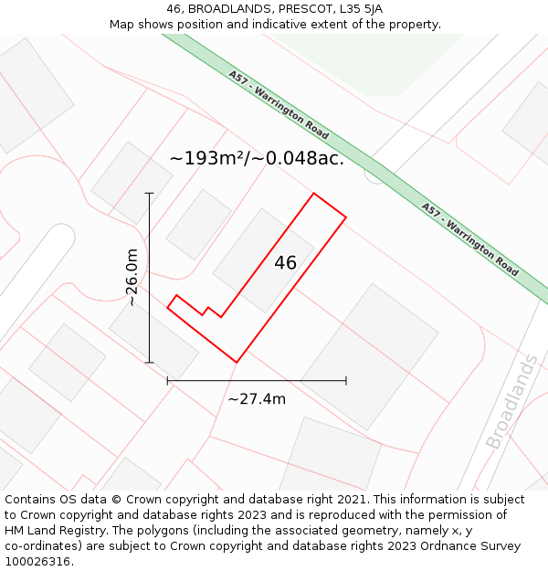 46, BROADLANDS, PRESCOT, L35 5JA: Plot and title map