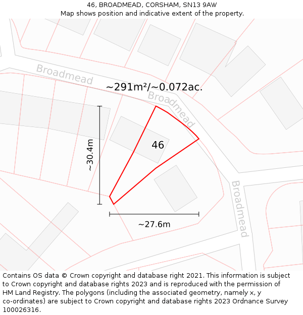 46, BROADMEAD, CORSHAM, SN13 9AW: Plot and title map