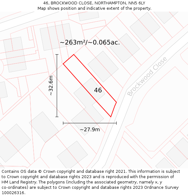 46, BROCKWOOD CLOSE, NORTHAMPTON, NN5 6LY: Plot and title map