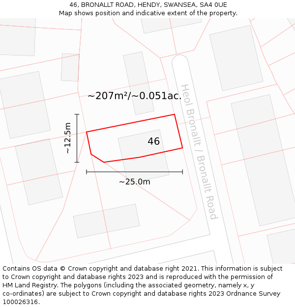 46, BRONALLT ROAD, HENDY, SWANSEA, SA4 0UE: Plot and title map