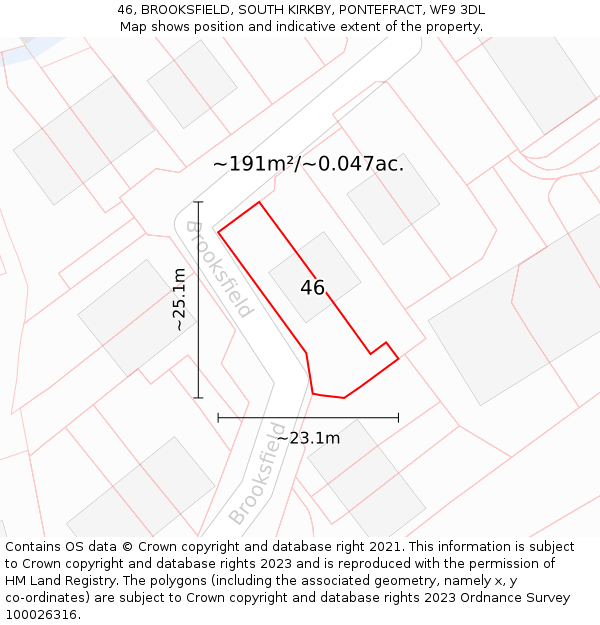 46, BROOKSFIELD, SOUTH KIRKBY, PONTEFRACT, WF9 3DL: Plot and title map