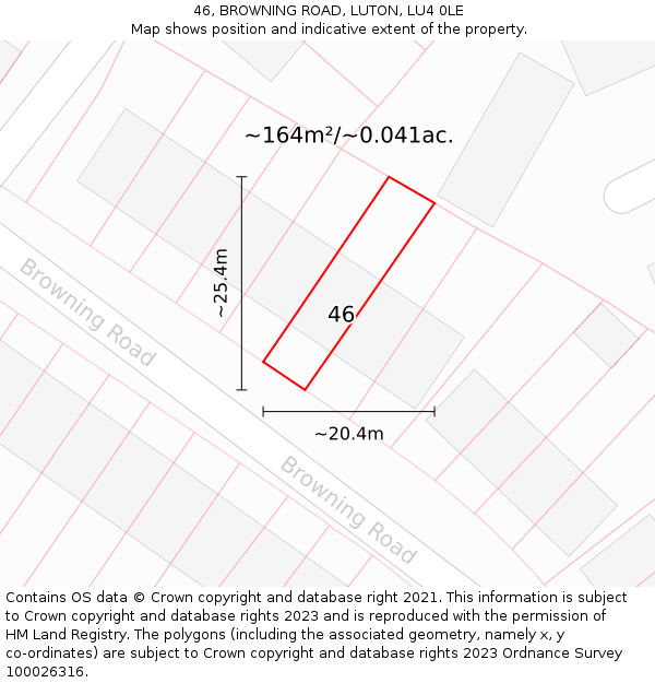 46, BROWNING ROAD, LUTON, LU4 0LE: Plot and title map