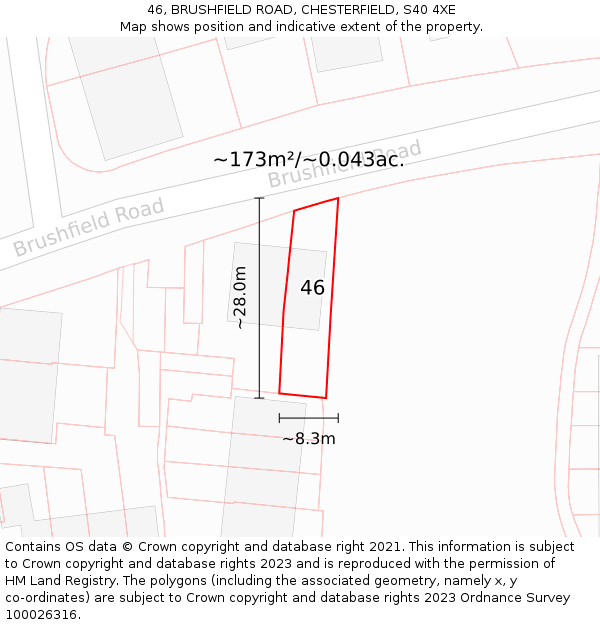 46, BRUSHFIELD ROAD, CHESTERFIELD, S40 4XE: Plot and title map