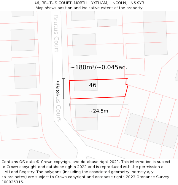 46, BRUTUS COURT, NORTH HYKEHAM, LINCOLN, LN6 9YB: Plot and title map