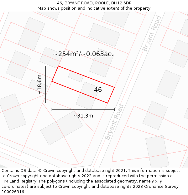 46, BRYANT ROAD, POOLE, BH12 5DP: Plot and title map