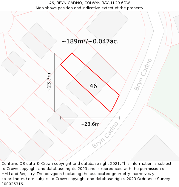 46, BRYN CADNO, COLWYN BAY, LL29 6DW: Plot and title map