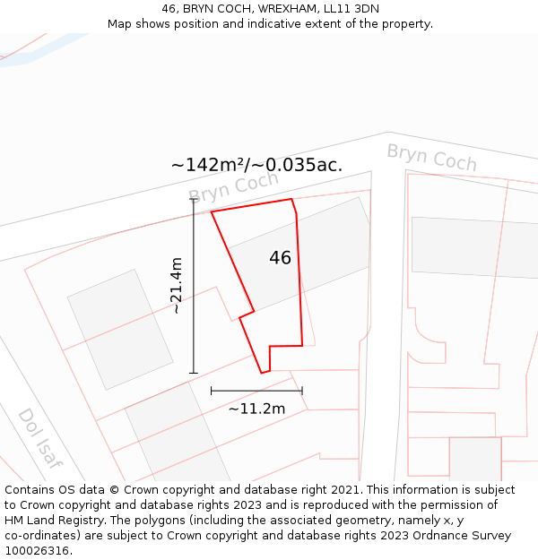 46, BRYN COCH, WREXHAM, LL11 3DN: Plot and title map