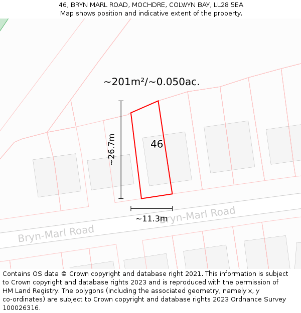 46, BRYN MARL ROAD, MOCHDRE, COLWYN BAY, LL28 5EA: Plot and title map