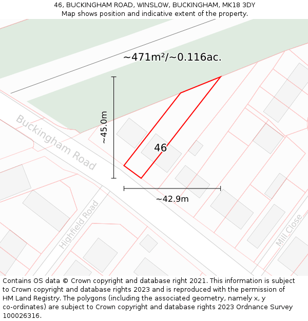 46, BUCKINGHAM ROAD, WINSLOW, BUCKINGHAM, MK18 3DY: Plot and title map