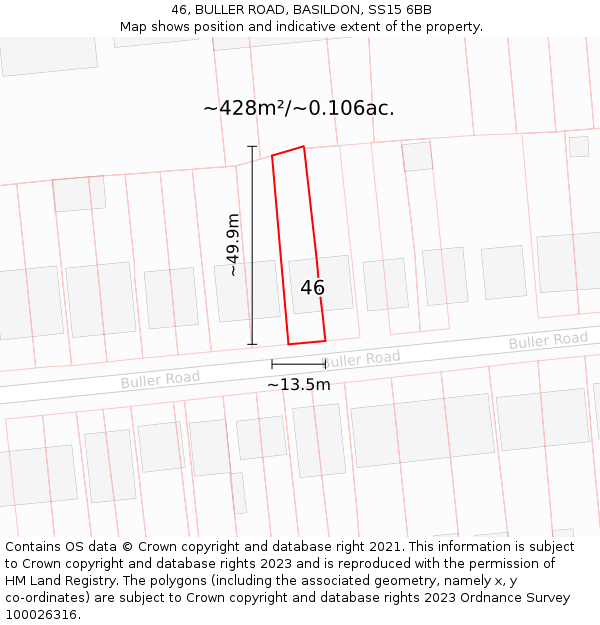 46, BULLER ROAD, BASILDON, SS15 6BB: Plot and title map