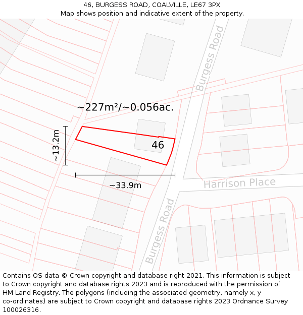 46, BURGESS ROAD, COALVILLE, LE67 3PX: Plot and title map