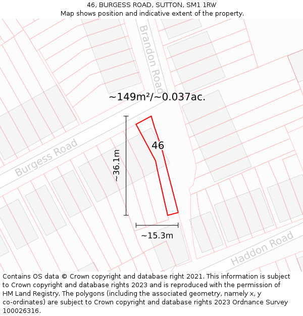 46, BURGESS ROAD, SUTTON, SM1 1RW: Plot and title map