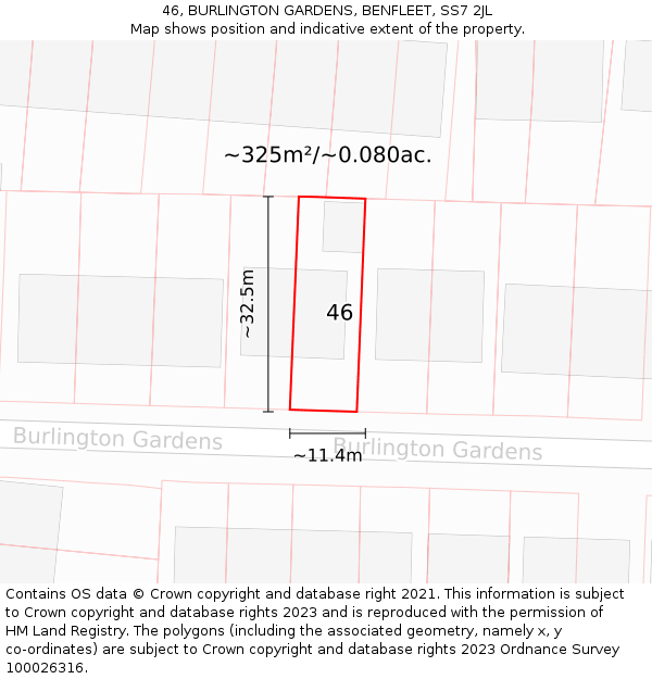 46, BURLINGTON GARDENS, BENFLEET, SS7 2JL: Plot and title map