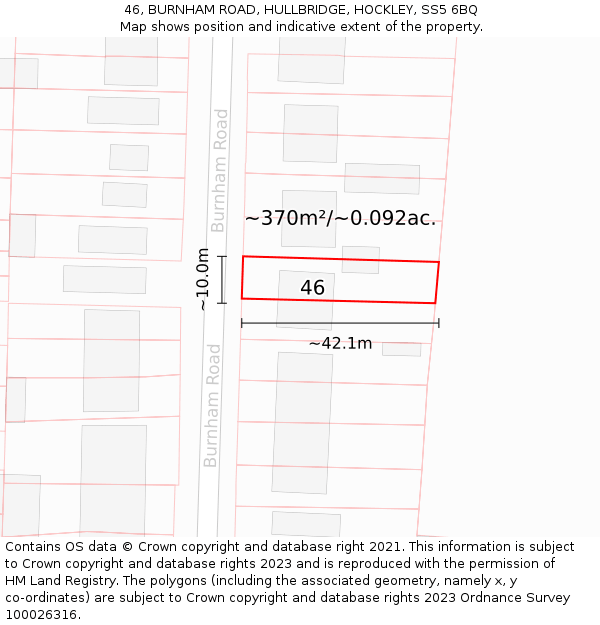 46, BURNHAM ROAD, HULLBRIDGE, HOCKLEY, SS5 6BQ: Plot and title map