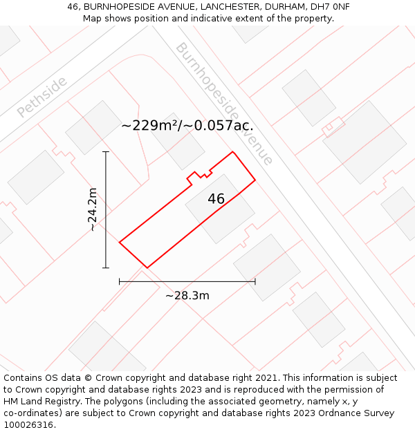 46, BURNHOPESIDE AVENUE, LANCHESTER, DURHAM, DH7 0NF: Plot and title map