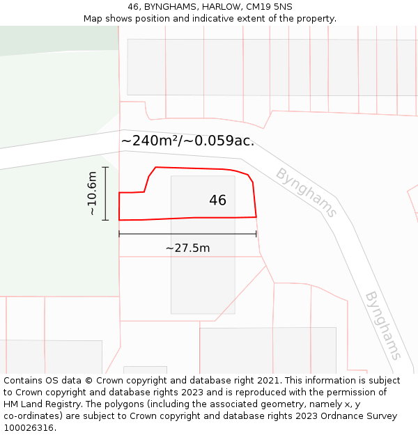 46, BYNGHAMS, HARLOW, CM19 5NS: Plot and title map