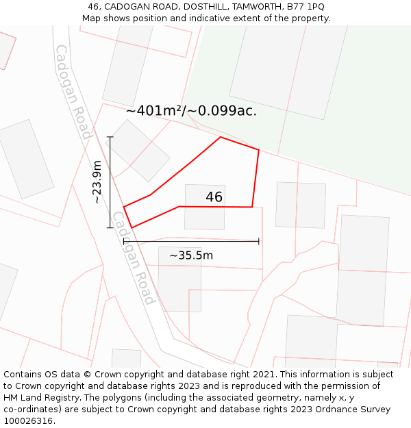 46, CADOGAN ROAD, DOSTHILL, TAMWORTH, B77 1PQ: Plot and title map