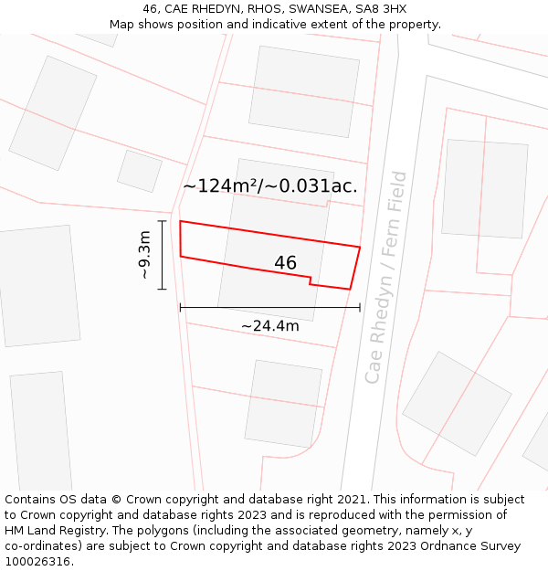 46, CAE RHEDYN, RHOS, SWANSEA, SA8 3HX: Plot and title map