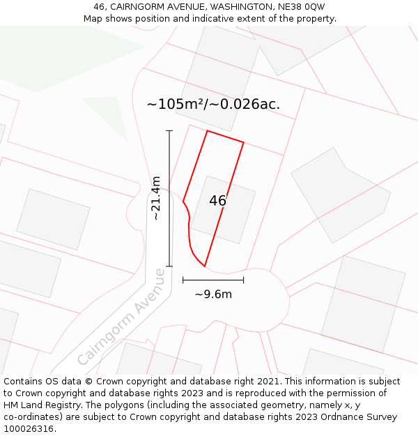 46, CAIRNGORM AVENUE, WASHINGTON, NE38 0QW: Plot and title map