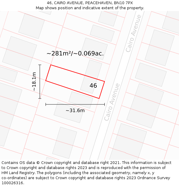 46, CAIRO AVENUE, PEACEHAVEN, BN10 7PX: Plot and title map