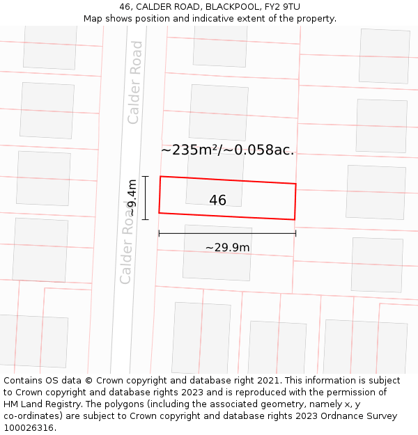 46, CALDER ROAD, BLACKPOOL, FY2 9TU: Plot and title map