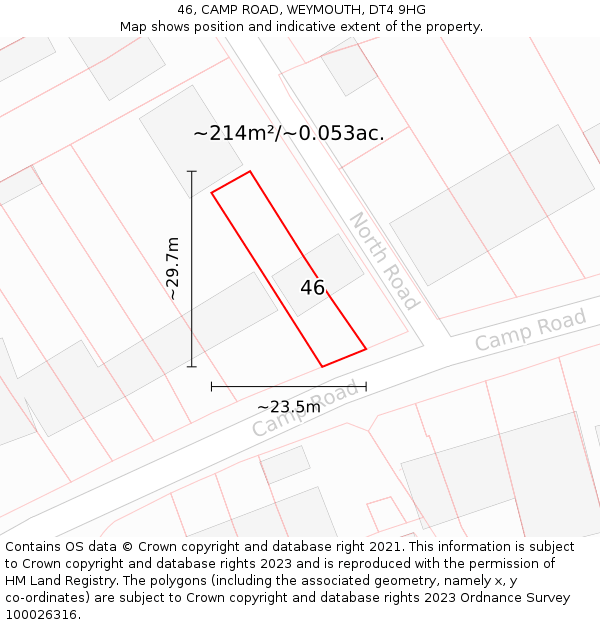 46, CAMP ROAD, WEYMOUTH, DT4 9HG: Plot and title map