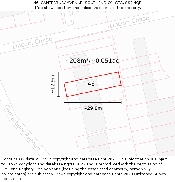 46, CANTERBURY AVENUE, SOUTHEND-ON-SEA, SS2 4QR: Plot and title map