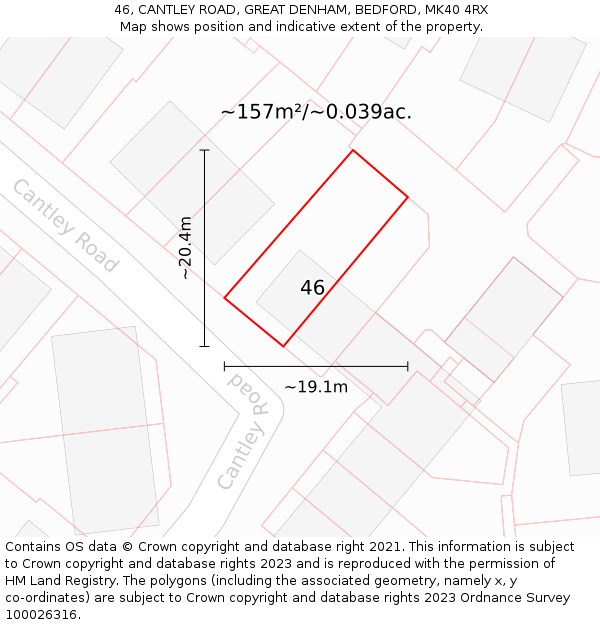 46, CANTLEY ROAD, GREAT DENHAM, BEDFORD, MK40 4RX: Plot and title map