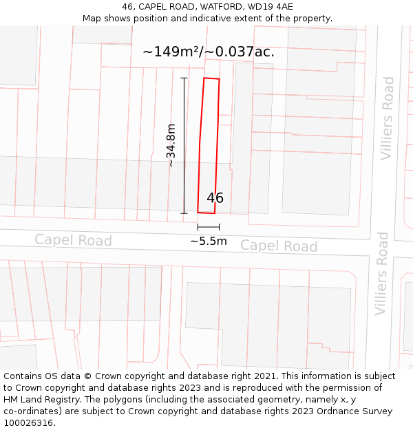 46, CAPEL ROAD, WATFORD, WD19 4AE: Plot and title map