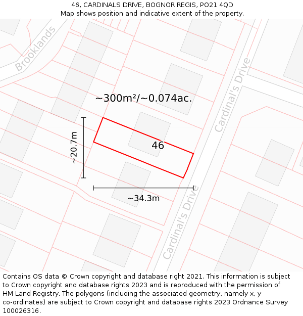 46, CARDINALS DRIVE, BOGNOR REGIS, PO21 4QD: Plot and title map