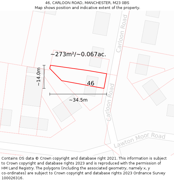 46, CARLOON ROAD, MANCHESTER, M23 0BS: Plot and title map