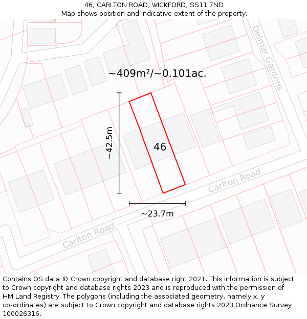 46, CARLTON ROAD, WICKFORD, SS11 7ND: Plot and title map