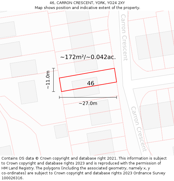 46, CARRON CRESCENT, YORK, YO24 2XY: Plot and title map