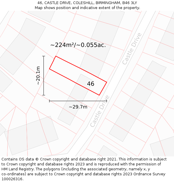 46, CASTLE DRIVE, COLESHILL, BIRMINGHAM, B46 3LY: Plot and title map