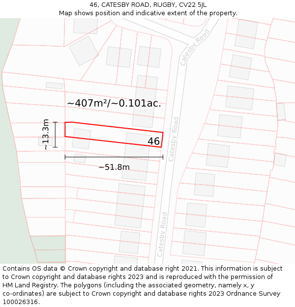 46, CATESBY ROAD, RUGBY, CV22 5JL: Plot and title map