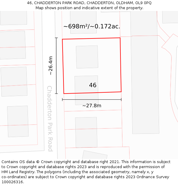 46, CHADDERTON PARK ROAD, CHADDERTON, OLDHAM, OL9 0PQ: Plot and title map