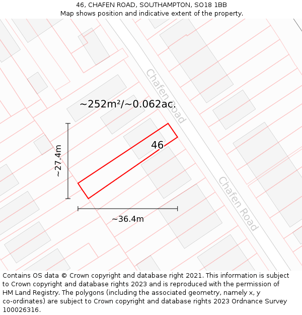 46, CHAFEN ROAD, SOUTHAMPTON, SO18 1BB: Plot and title map