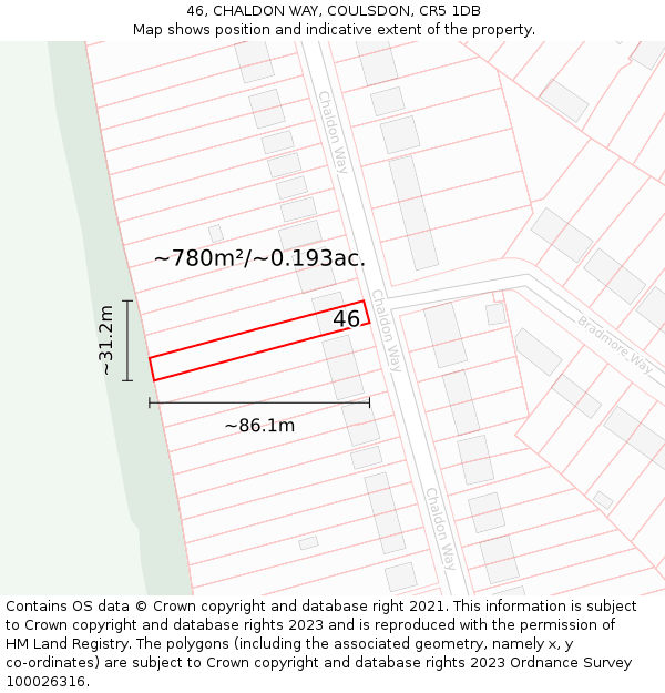 46, CHALDON WAY, COULSDON, CR5 1DB: Plot and title map